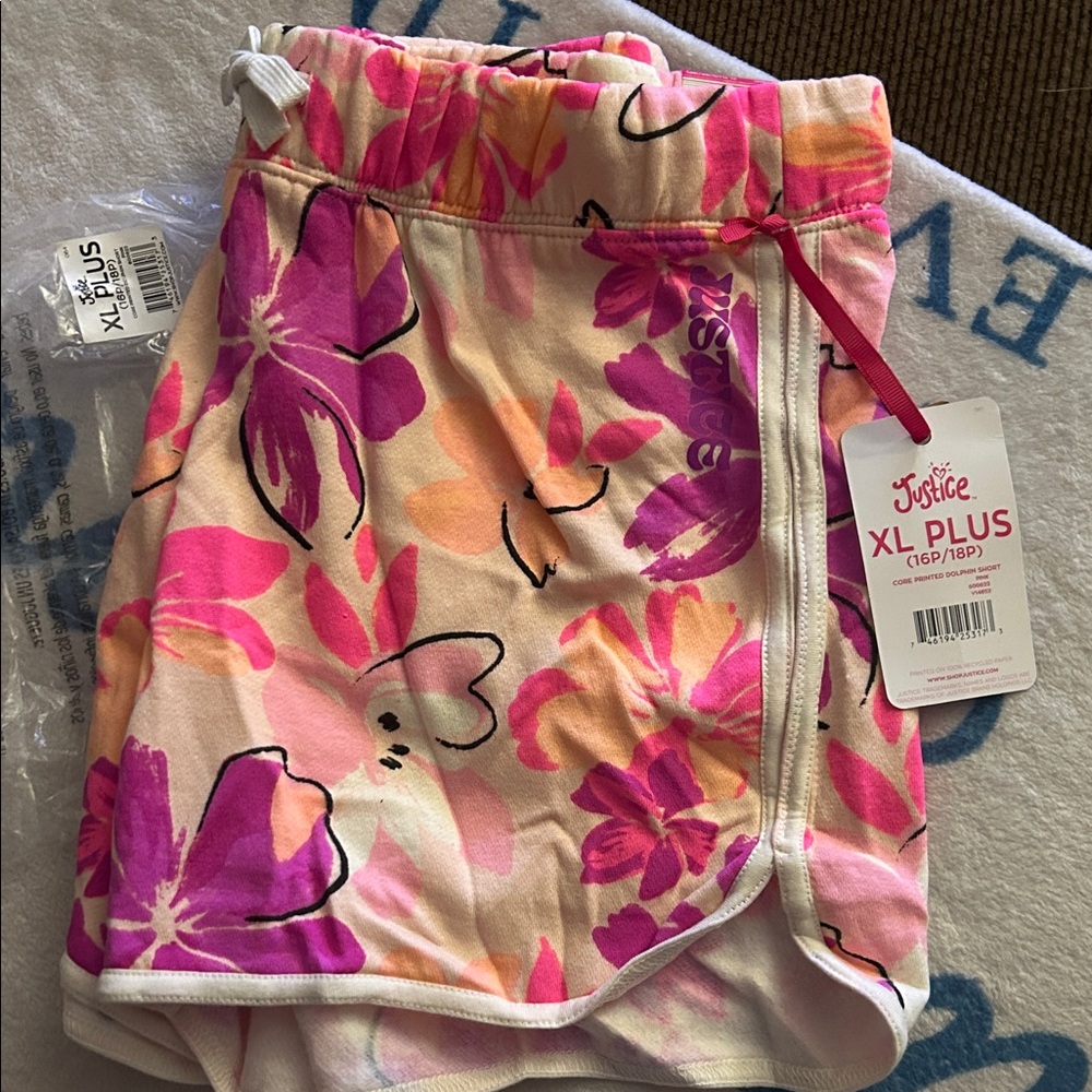 Justice Pink and Orange Floral dolphin Shorts XL Plus